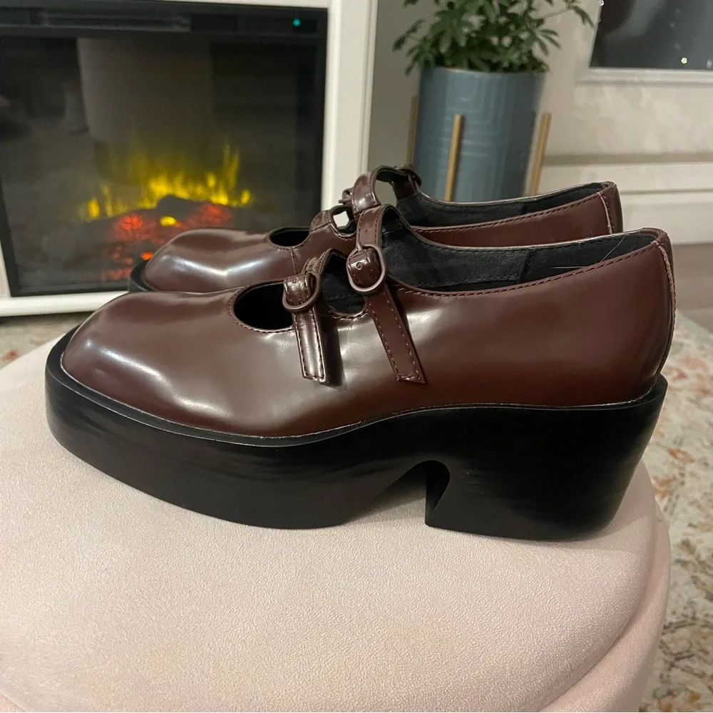 NWOT Camper Billie Platform Mary Jane Heeled Leather Shoes in Burgundy - Picture 11 of 13